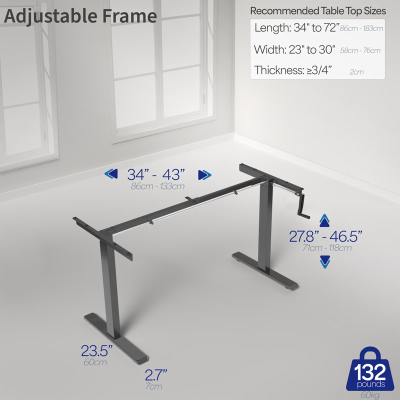 Crank Height Adjustable Desk Frame, Black