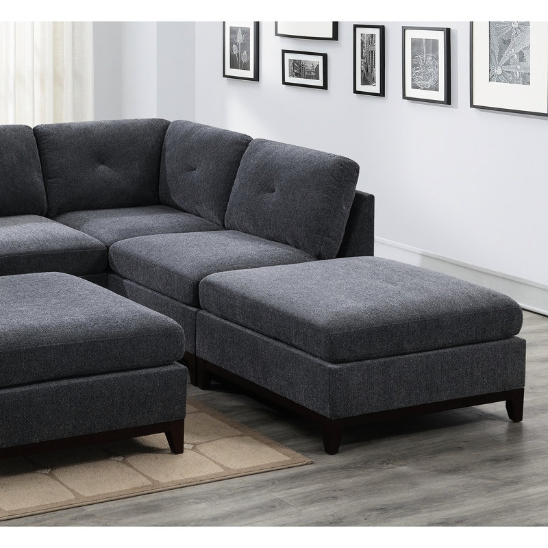Canapé modulaire contemporain en frêne gris cendré 6 pièces, moderne, grande taille, style moderne, pieds en bois, modulaire