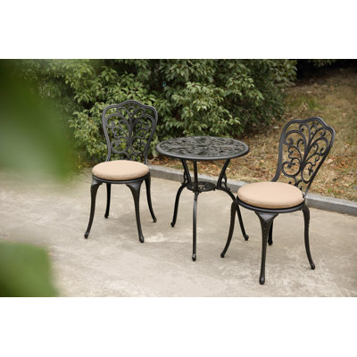 Ensemble bistro 3 pièces d'extérieur en fonte d'aluminium avec coussin