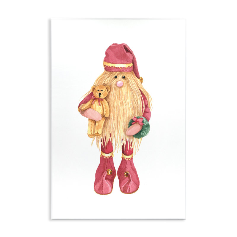 Plaque murale Elf du Père Noël avec ours en peluche, design par Nancy Overton, H 19 po x l 13 po