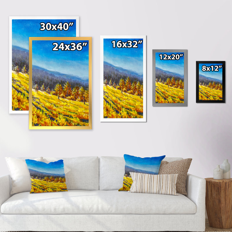 Forêt d'automne dorée - Peinture, Toile avec cadre photo noir, H 20 po x l 12 po x P 1 po