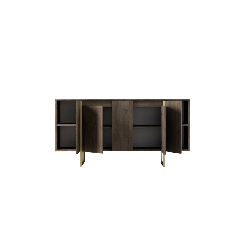 Console moderne avec pieds en métal, finition noyer et or, 63,0 po x 13,8 po x 31,5 po | 100% panneau de particules enduit de mélamine, épaisseur: 0,7 pouce | Élégant et fonctionnel pour la décoration de salon et de vestibule