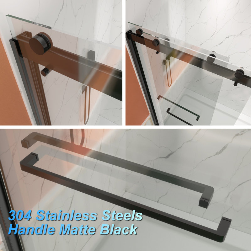 Premium Sliding Shower Door,60"Wx74"H, Adjustable Width 56-60", 5/16" Tempered Glass, Matte Black
