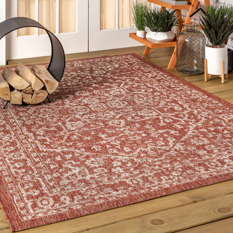 Massimo Bohemian Medallion Textured Weave Red/Taupe Indoor/Outdoor Rug