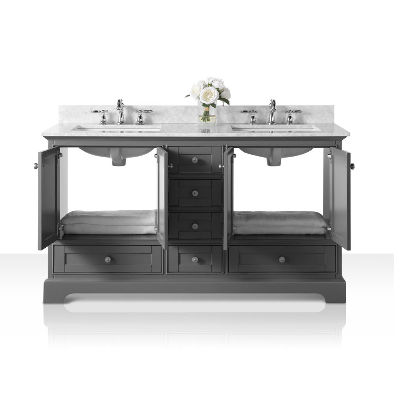 Audrey 66'' W Double Vanity, Sapphire Gray | Brushed Nickel, Carrara White