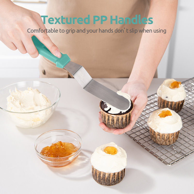 U-Taste Offset Icing Spatulas, Stainless Angled Cake Decorating Frosting Spatula Set of 3, Aqua Sky