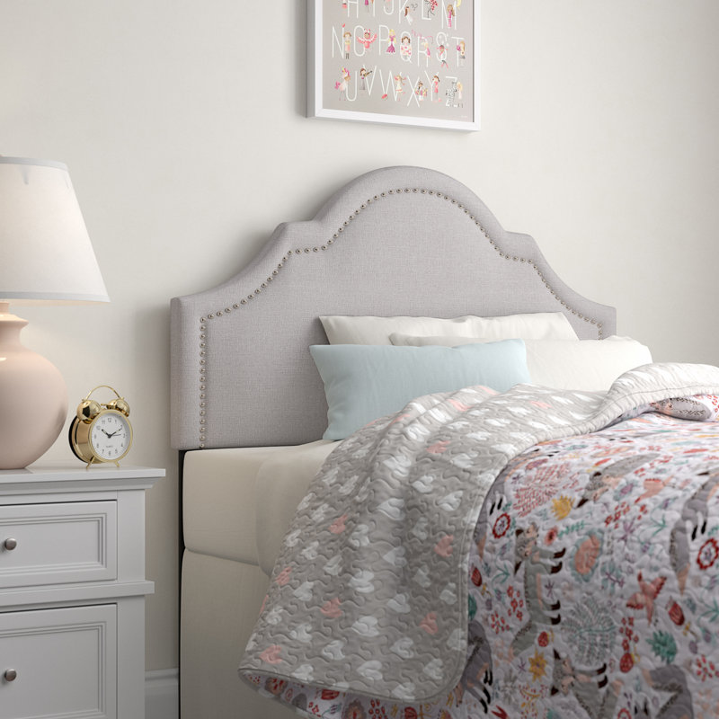 Tête de lit simple tapissier en bois massif Michelly, Beige-gris