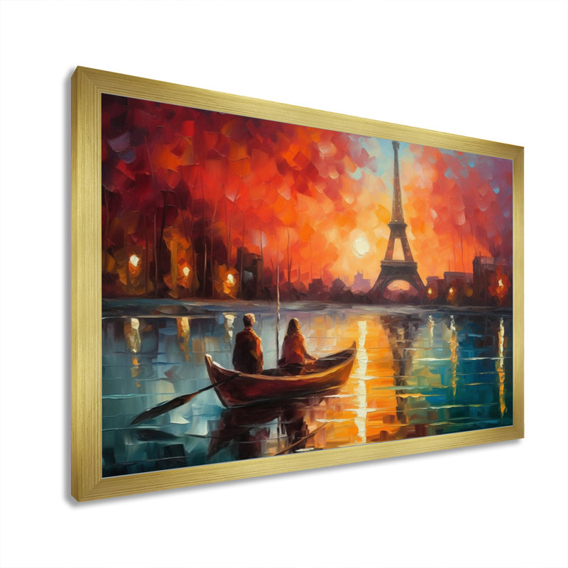 Peinture romantique sur toile I, soirée romantique, Encadrement doré, H 30 po x l 40 po x P 1,5 po