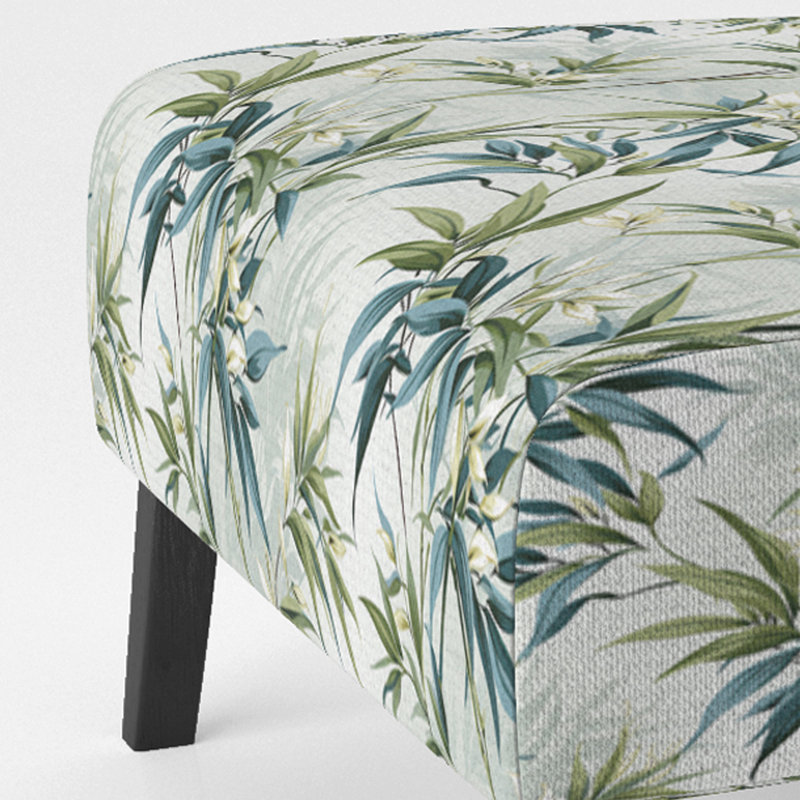 Tropical Zen Bamboo - Upholstered Coastal Slipper Chair, Tropical Leaves Accent Chair, Tropical Zen Bamboo IV