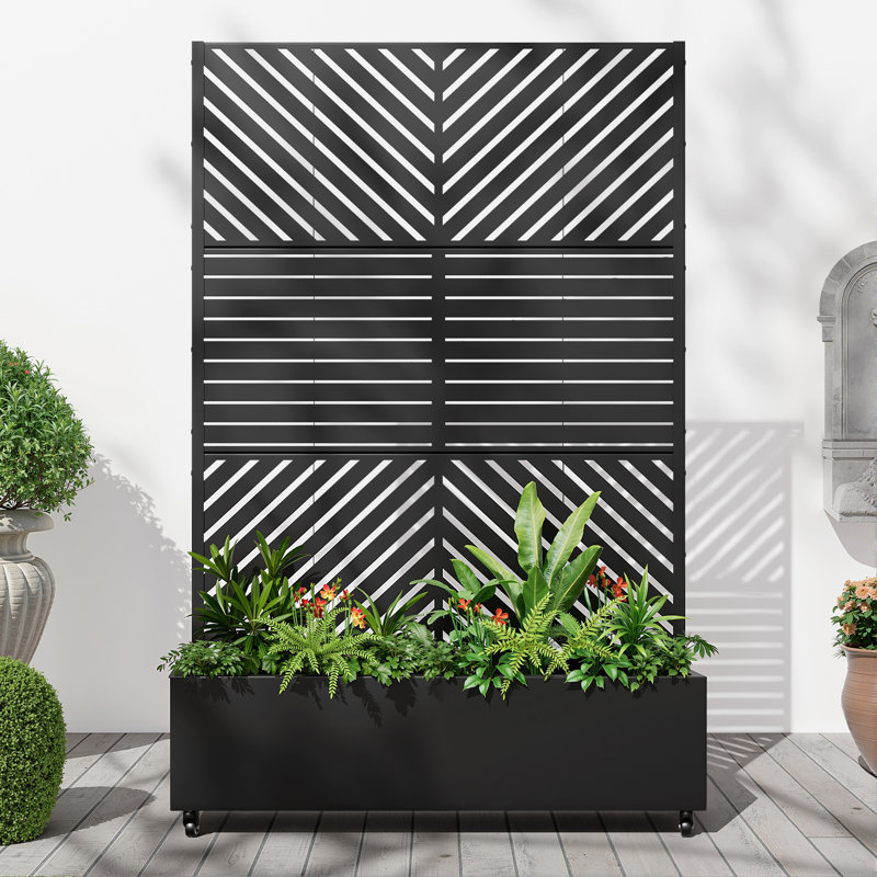 Support pour plante en fer noir avec roues - H 73 po x P 16 po x L 47 po, conception modulaire autoportante, ensemble 1 pièce
