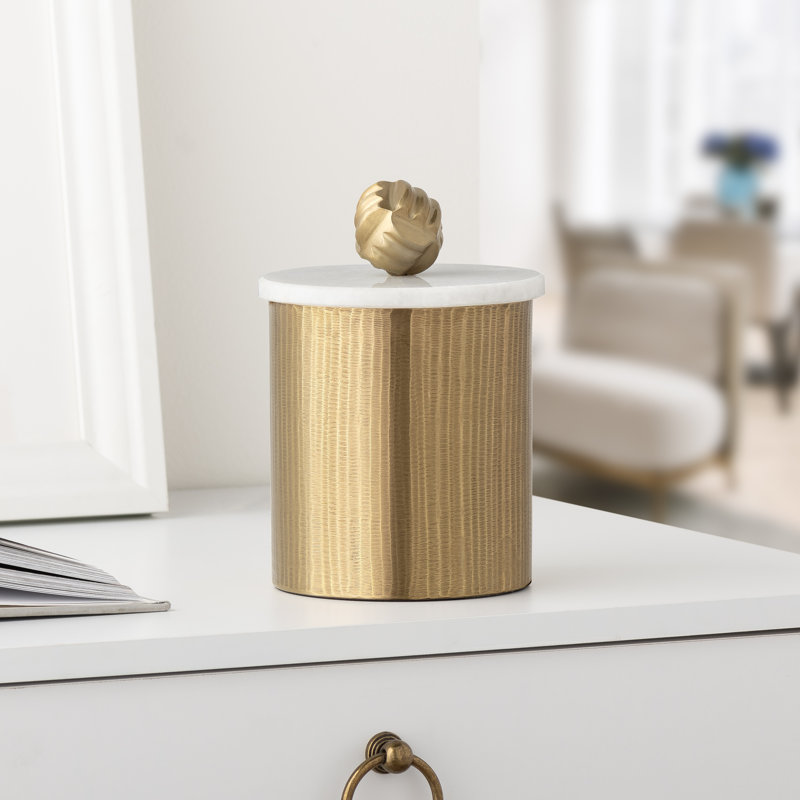 Pot en aluminium 7,5 po avec couvercle en marbre, H 7,5 po x l 5,25 po x P 5,25 po, Laiton