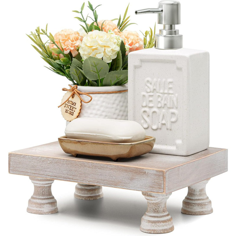 Farmhouse Wooden Riser, Rustic Decorative Pedestal Stand For Bathroom And Kitchen Counter Display