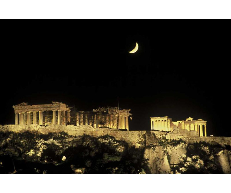 Noble Gardner, galerie d'art sur toile tendue par Nancy: Grèce, Athènes, lever de la lune au-dessus du Parthénon