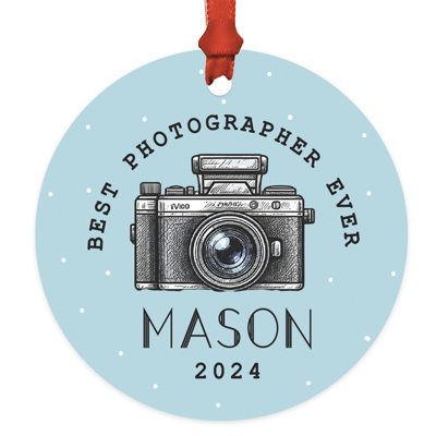 Custom Best Photographer Ever Camera Ornament 20XX Metal Christmas Keepsake With Gift Bag