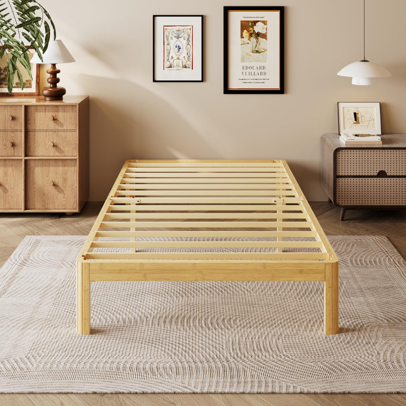Structure de lit plateforme en bois massif et en bambou métallique, support robuste, aucun sommier requis, plusieurs tailles disponibles