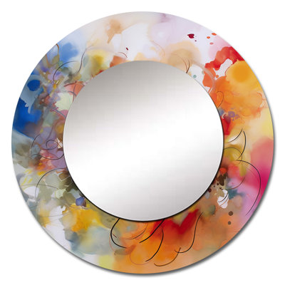 Blue, Yellow and Orange Colorful Whirls VI - Minimalism Decorative Mirror, Modern Round Wall Mirror, Printed Metal Art