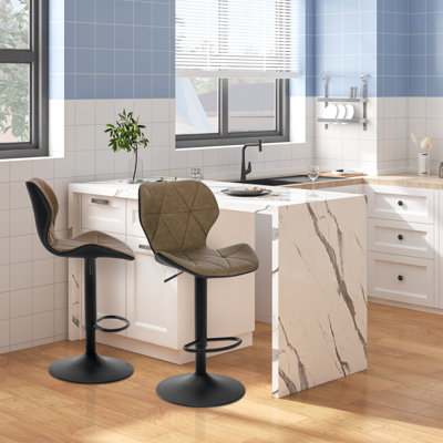 Parrett Swivel Upholstered and Faux Leather Adjustable Height Bar Stool with Steel Frame