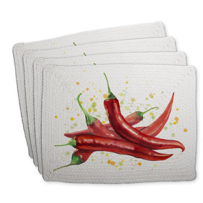 Red Hot Peppers Braided Polyester Placemats Set of 4 - Home Decor