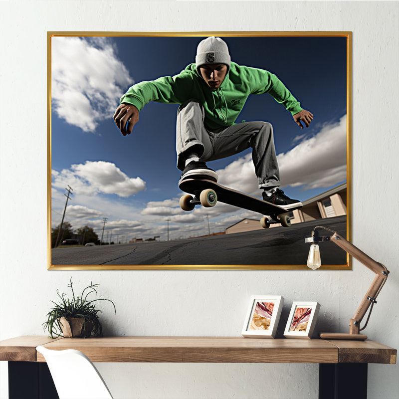 «Skateboard Chronicles I», reproduction d'art sur planche à roulettes, Cadre flottant doré, H 12 po x l 20 po x P 1 po