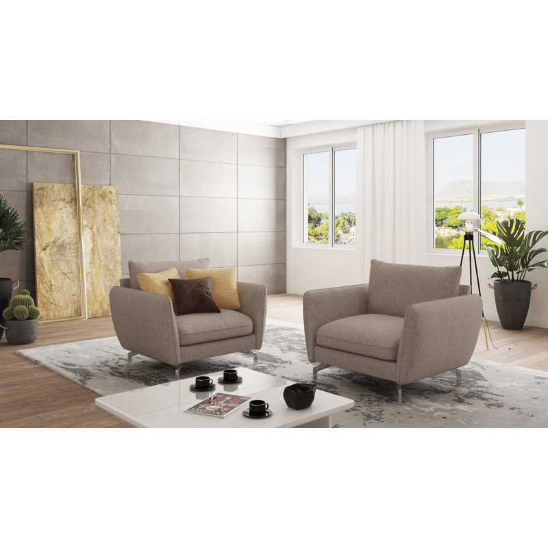 Modern Armchair  with Silver Metal Legs, Dark Beige