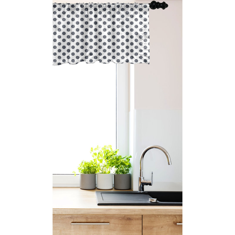 Charcoal Grey White Satin Polyester Polka Dot Valance 42" x 12"