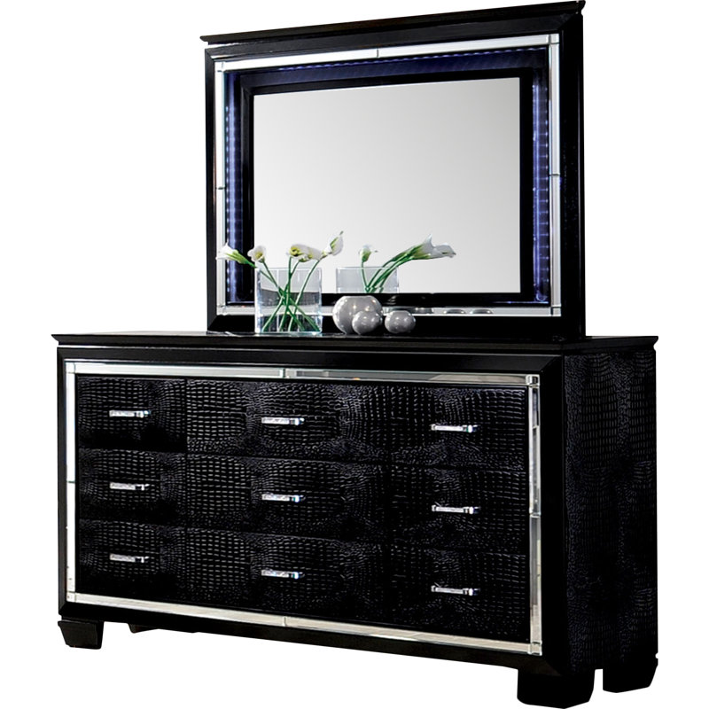 Commode 9 tiroirs avec miroir Aghanliss, Noir