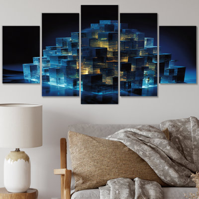 3D Cityscape Future Architecture Turquoise III - Futuristic Architecture Canvas Print - 5 Panels