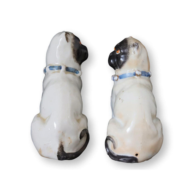 Antique German Porcelain Pug Dogs, Pair