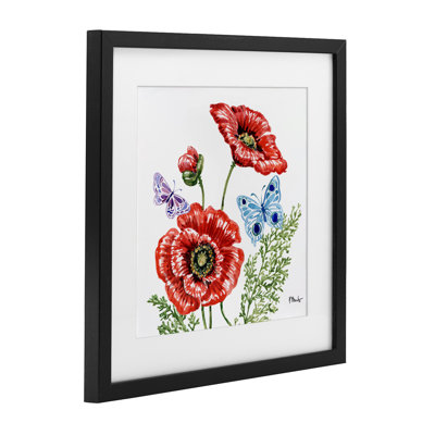 «Brushstroke Poppies & Butterflies», reproduction encadrée sous verre, conception de Paul Brent