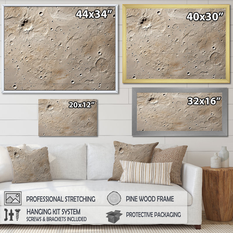 «Abstract Lunar Surface II» - art mural tachisme, Cadre doré à coins fermés, H 34 po x l 44 po x P 1,5 po