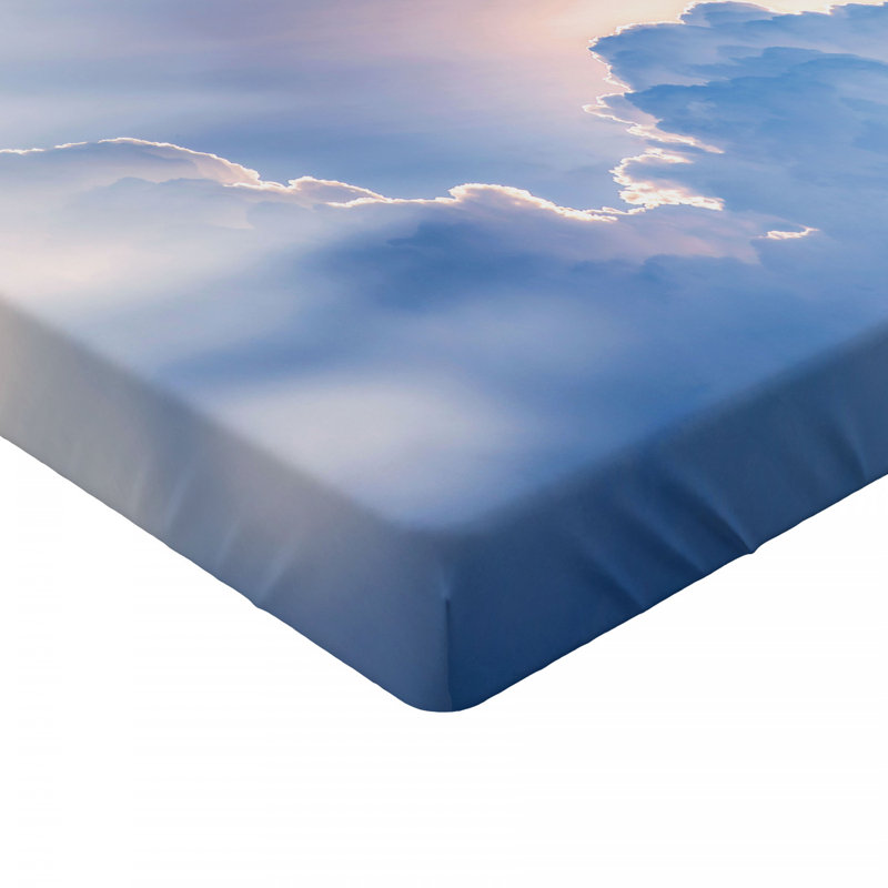 Full Size White and Blue Microfiber Cloud Print Fitted Sheet