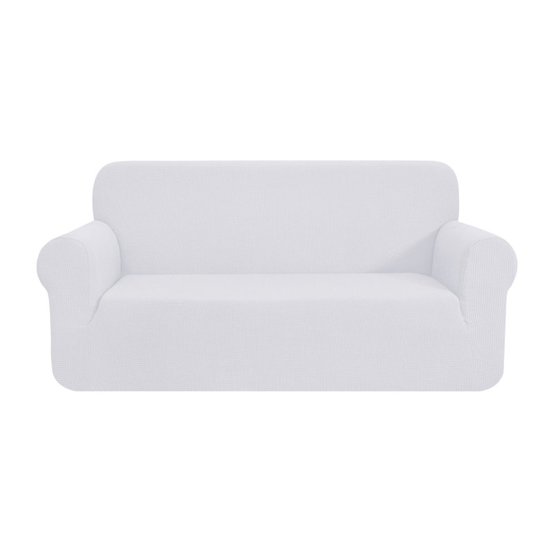One Piece Box Cushion Sofa Slipcover, White