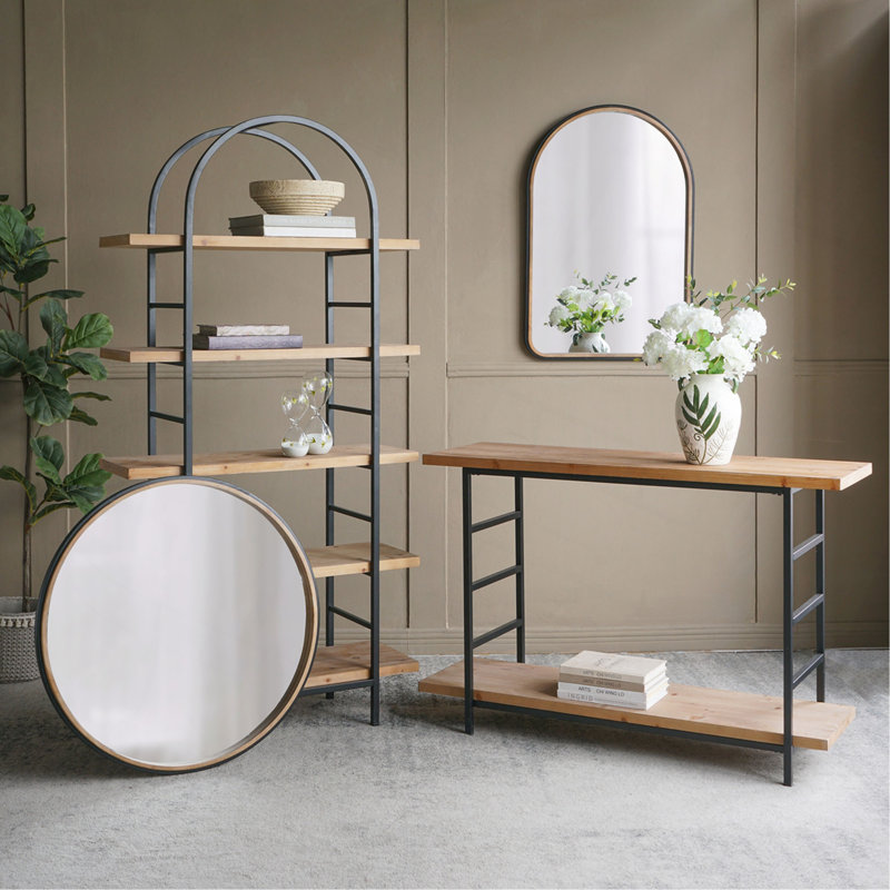 Étagère de rangement ouverte à 5 niveaux de 35,6 po x 13,6 po x 70,9 po avec structure en bois et fer, bibliothèque moderne / industrielle