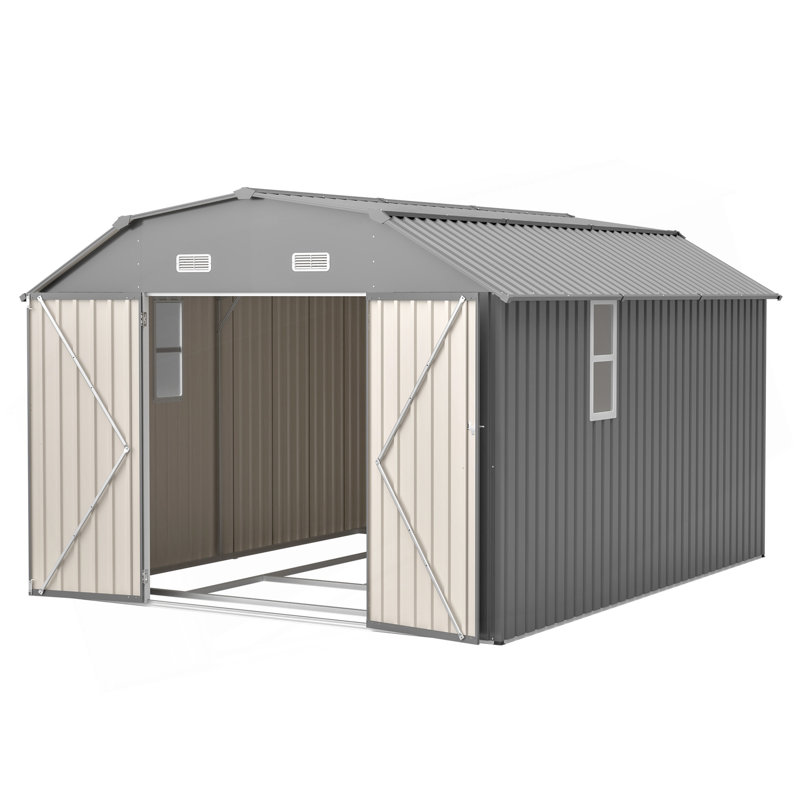 Remise de rangement extérieure en métal robuste 10 po x 12 pi avec ensemble de cadre de plancher