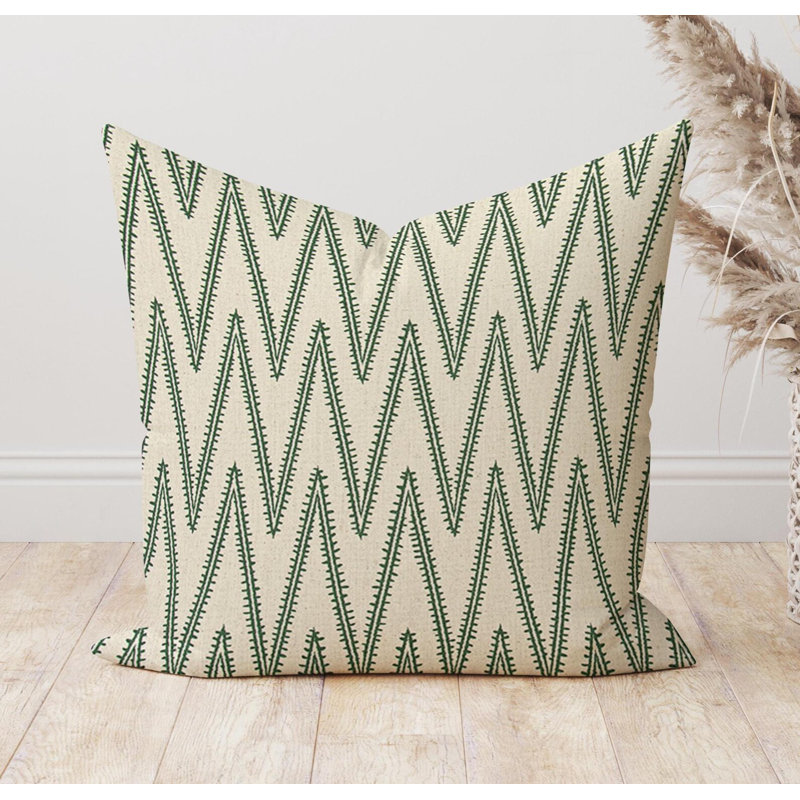 Housse de coussin à motif zigzag vert sapin, Carré 21 po