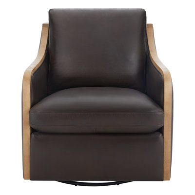 Grayton Oversized Geniune Leather Swivel Accent Chair