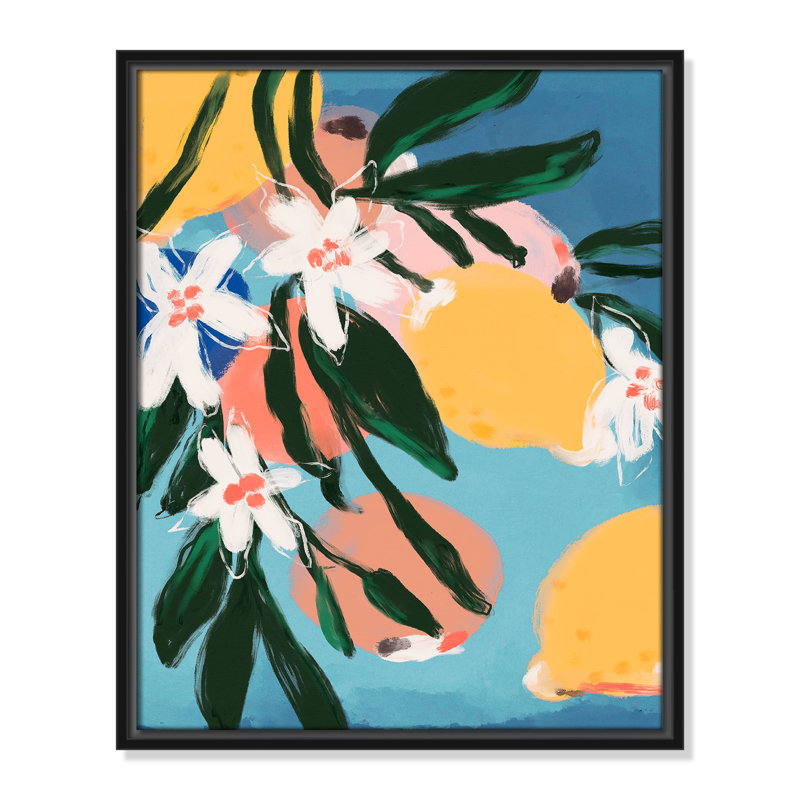 Imprimé «Fruitée d'été II» par Treechild, H 21,5 po x l 17,5 po, Cadre flottant noir