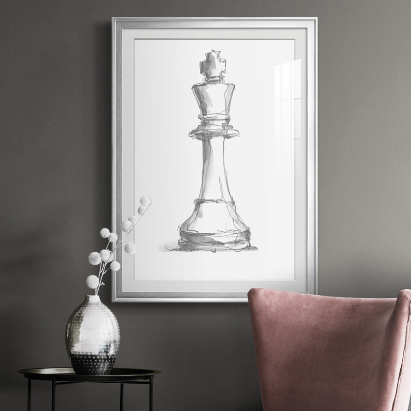 Étude d'échecs II - reproduction de cadre photo, Argent, H 42,5 po x l 30,5 po x P 1 po