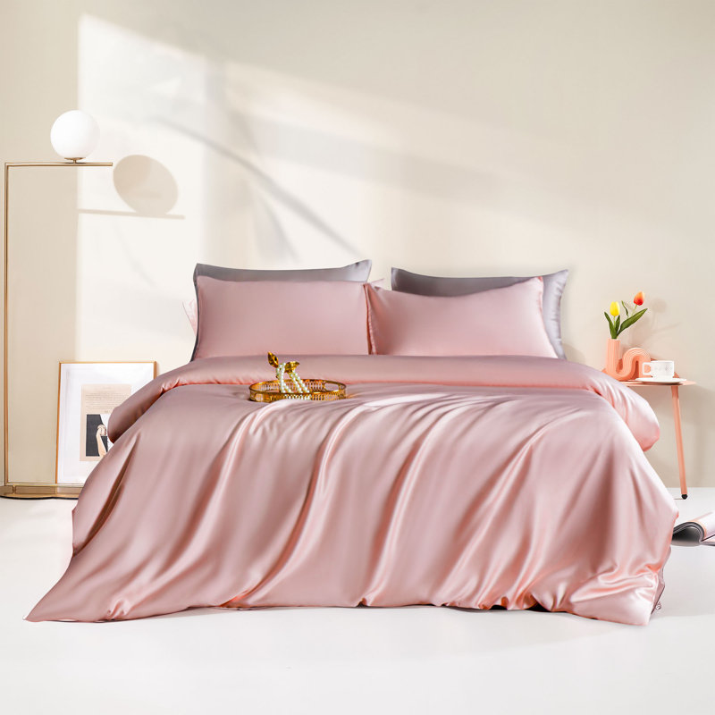 Ensemble de housse de couette 3 pièces 100% rayonne de bambou, Housse de couette pour très grand lit et 2 taies , Rose