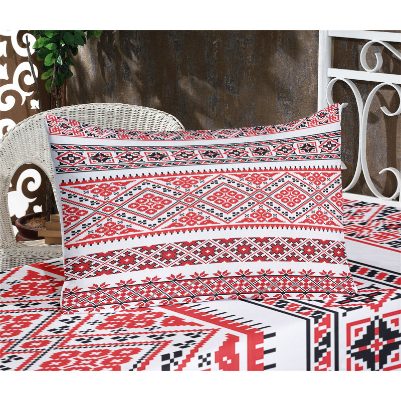 Ensemble de draps et taies décoratives Ambesonne Art, vermillon noir et blanc
