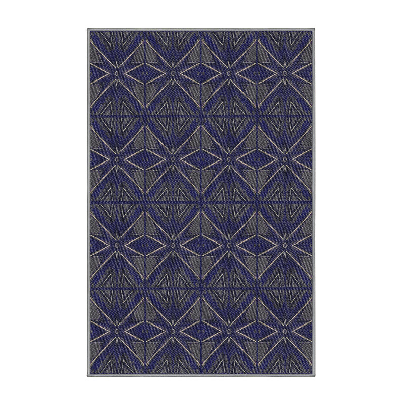 Bleu géométrique/Tapis décoratif gris, Rectangle 5 pi x 7 pi