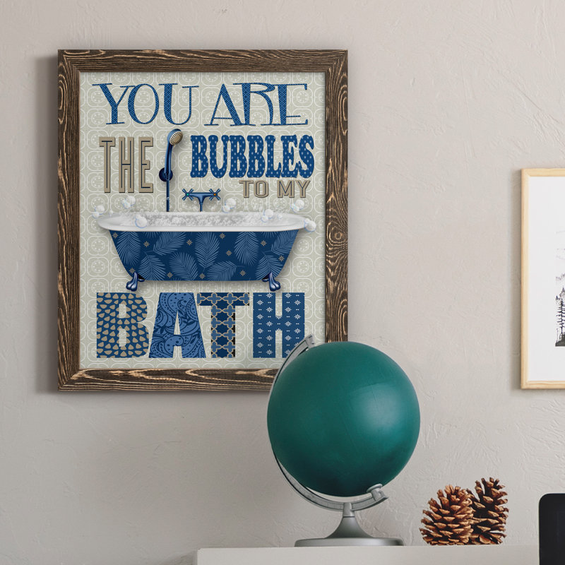 «Bubble Bath», art textuel sur toile, Encadré de bois de noyer, H 20 po x l 17 po x P 1,5 po