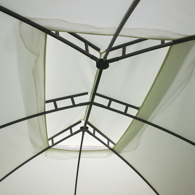10' X 13' Gazebo Canopy With Double Vented Roof And Steel Structure - Beige For Deck Parties Patio Canopy, Roof, Frame, Curtain Sidewalls Sun Protection In Garden, Lawn