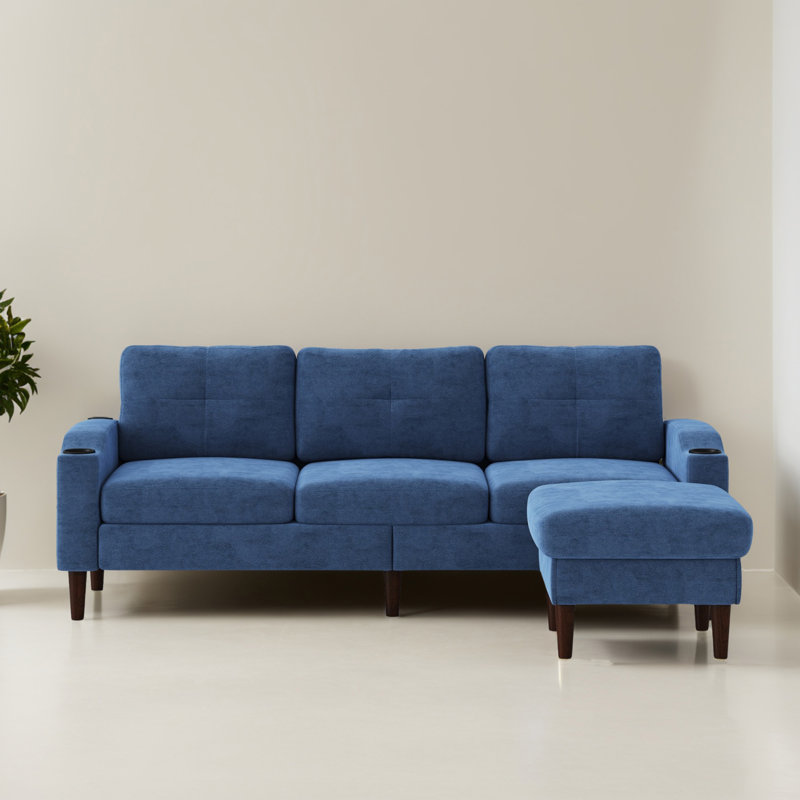 Canapé et méridienne rembourrés 2 pièces Geppie, H 31,8 po x l 78 po x P 42,73 po, Tissu bleu