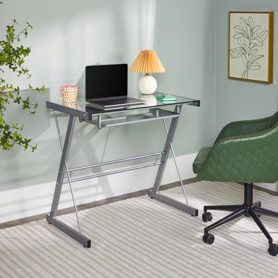 Bryanna Glass Top Metal Base Computer Desk