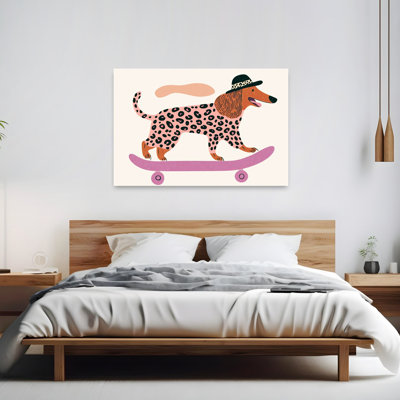 Cool Dog On Skateboard Modern Playful Contemporary Dog Wall Art Print 1 Piece Wrapped Canvas Wall Art