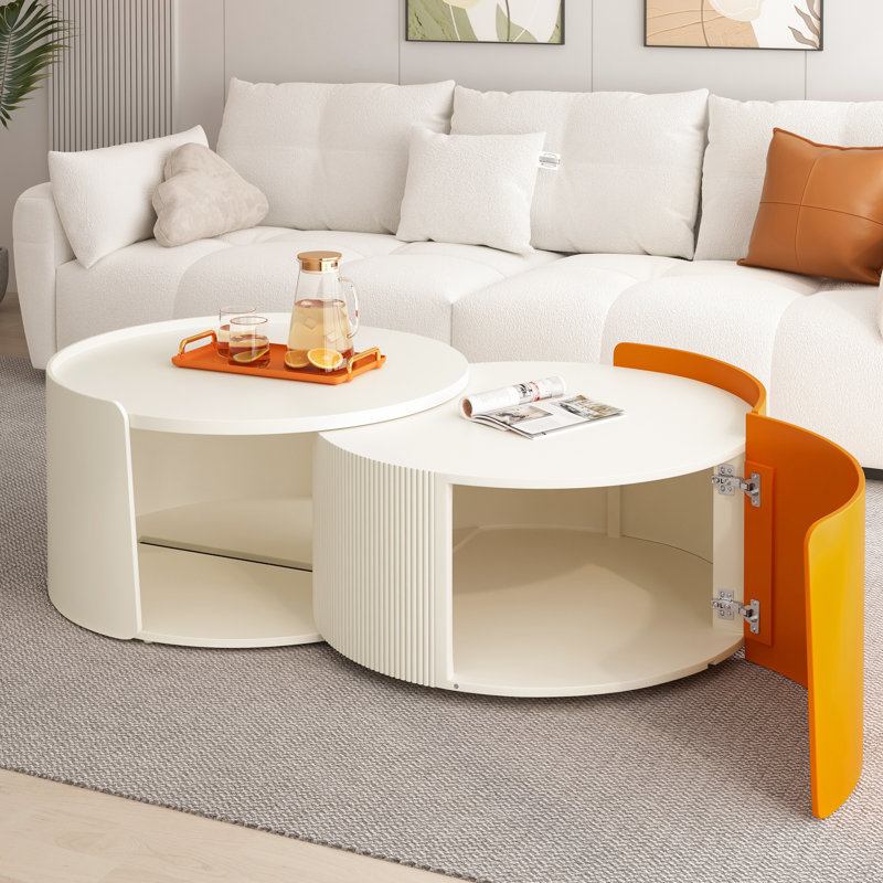 Round Coffee Table With Extendable Function, White, , No Assembly Required Swiftly White Snack - Round, Assembly, For Munching