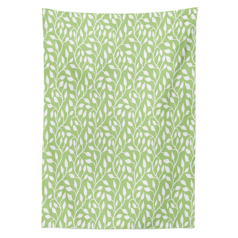Spring Tablecloth, Modern Design Leaf Pattern Illustration Park Season Spring Trees Silhouettes, Rectangular Table Cover For Dining Room Kitchen Decor, 52" X 70", Pale Green White