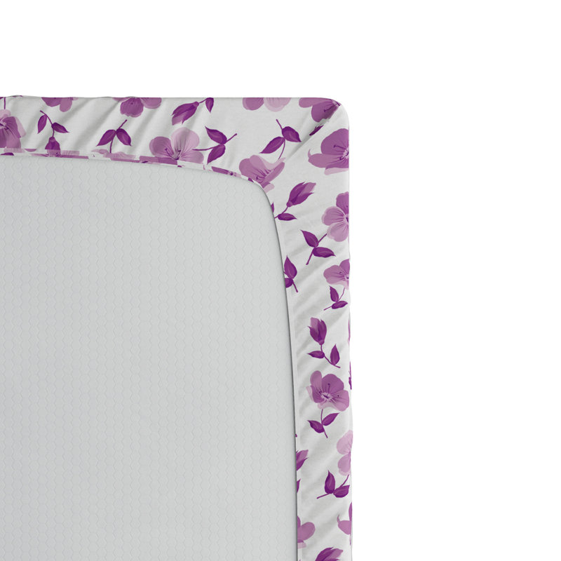 Microfiber Floral Fitted Sheet, Floral 2, Violet, Full Fitted Sheet