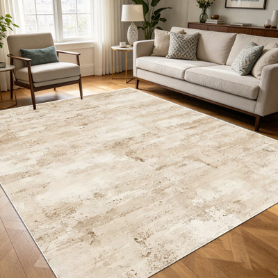 1PC distressed neutral beige travertine marble pattern area rugs for Living Room, Soft and Comfortable, Suitable for all seasons, easy-to-maintain, machine washable Indoor floor mat, Under Table Farmhouse suitable for dining table, bedroom.